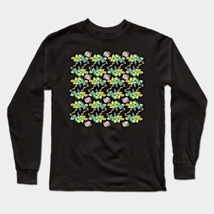 Green Flowering Leaves Pattern Long Sleeve T-Shirt